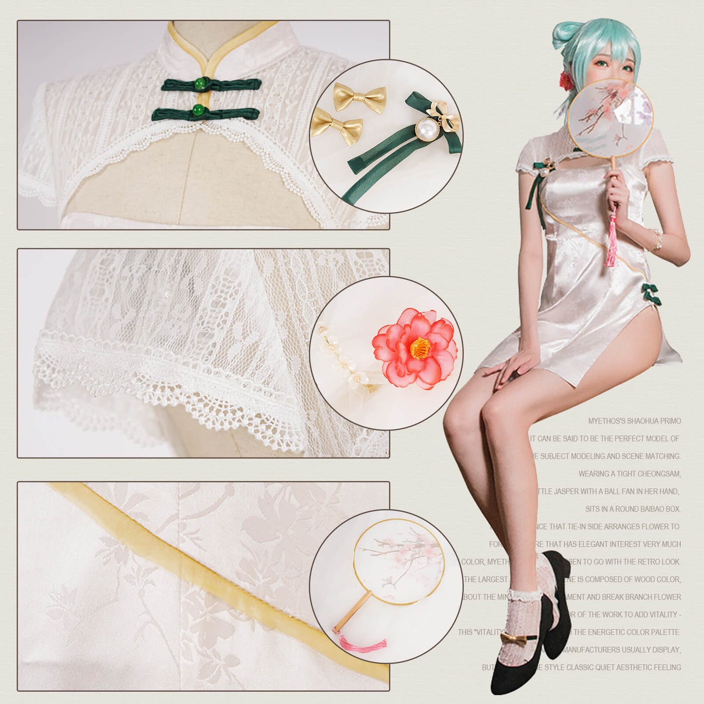 White Side Slit Chinese Cheongsam