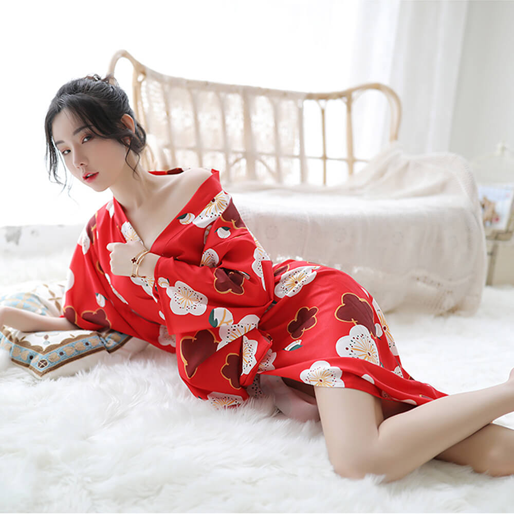 Sakura Kimono Sleepwear: Floral Satin