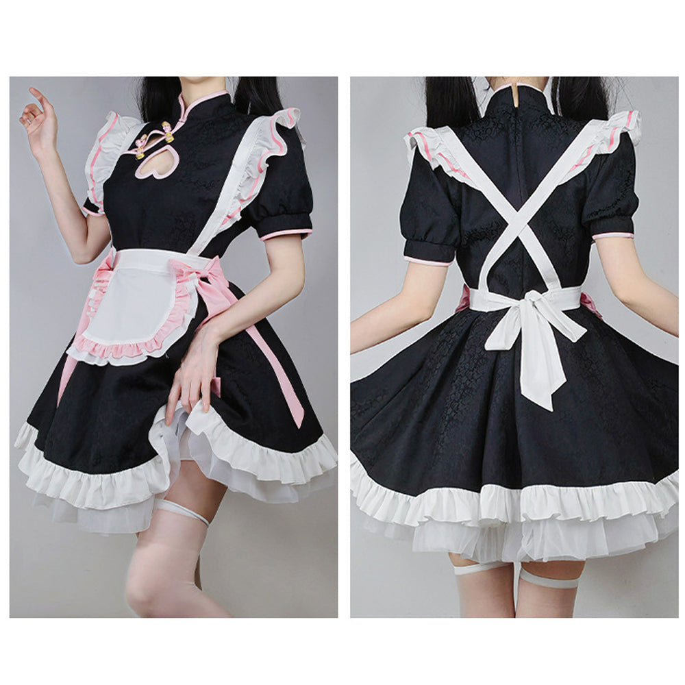 Lolita French Maid Anime Cosplay dress with Cheongsam style.