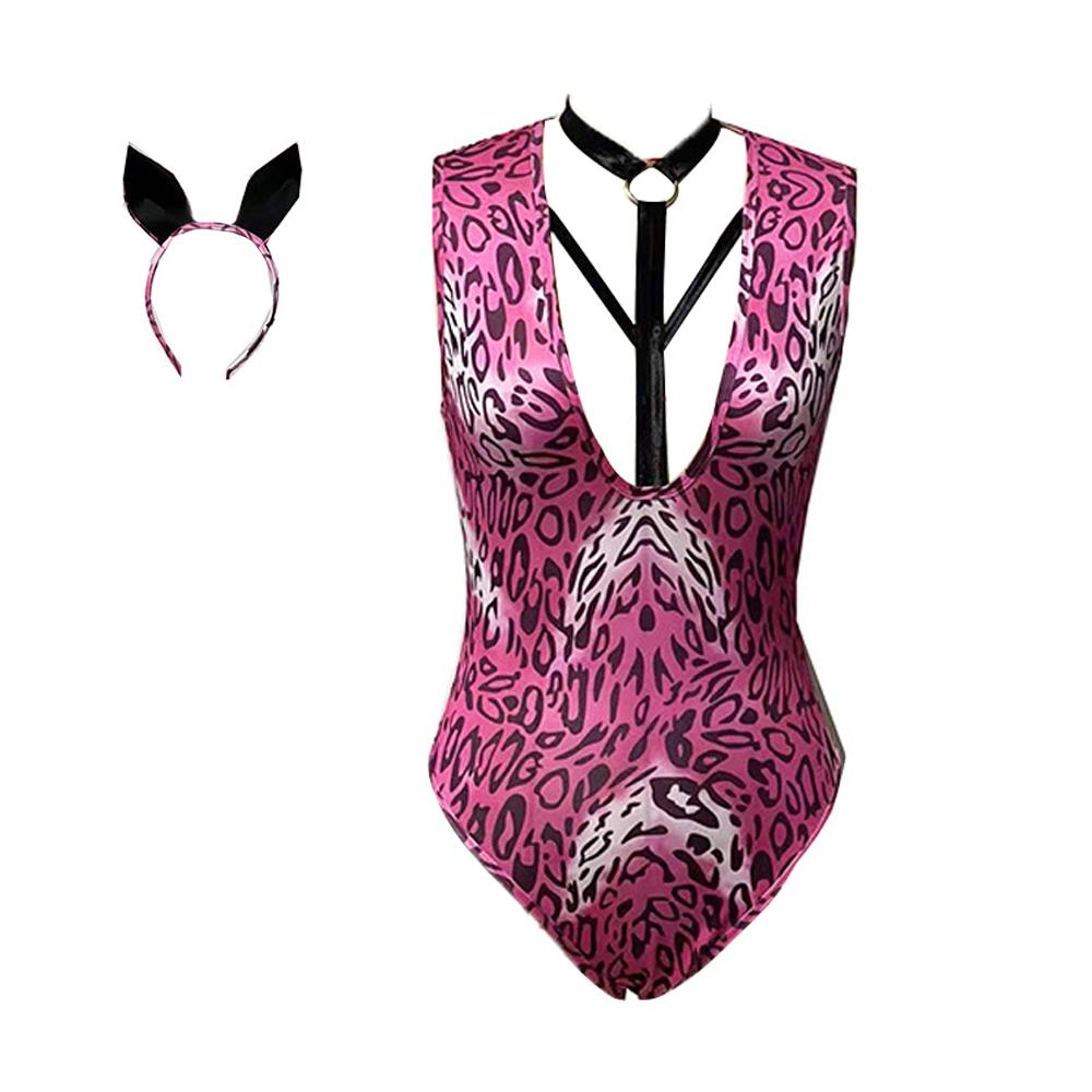 Pink Leopard Print Cosplay Swimsuit