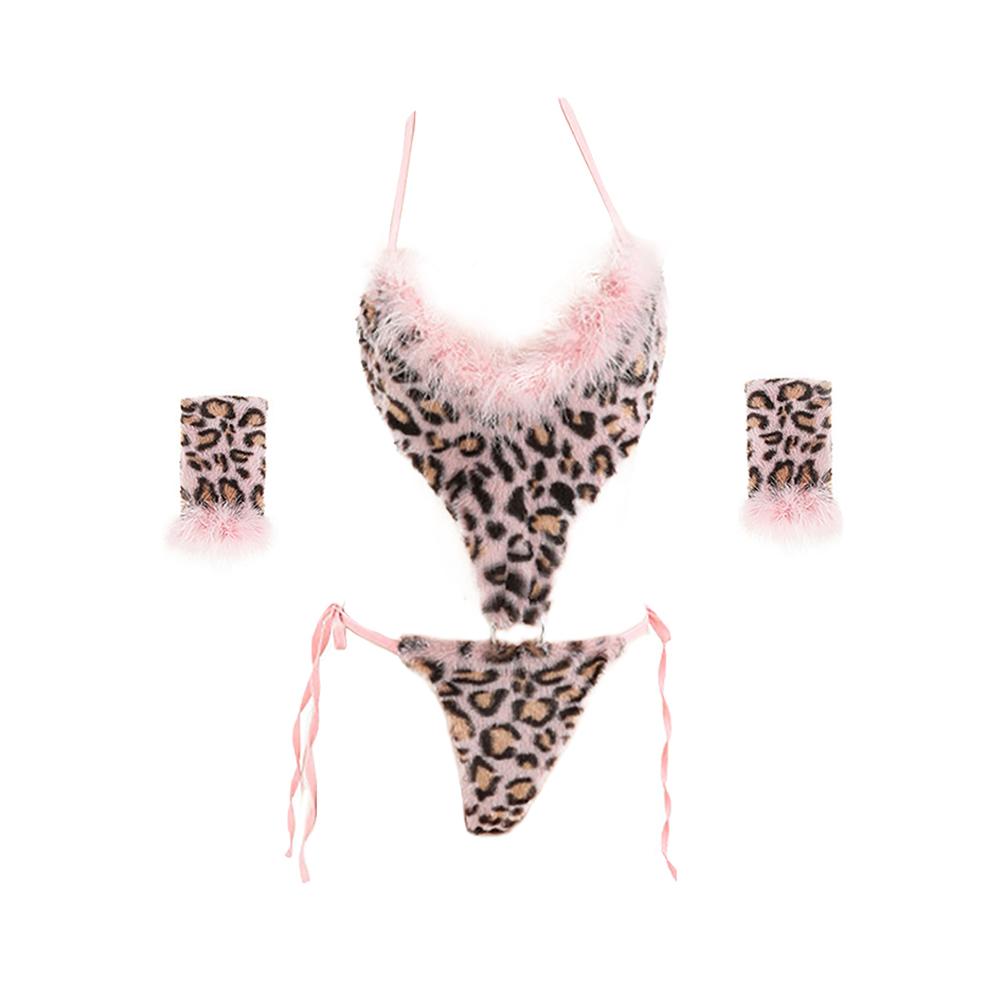 Leopard Plush Bodysuit: Irresistible Pink Velvet Babydoll