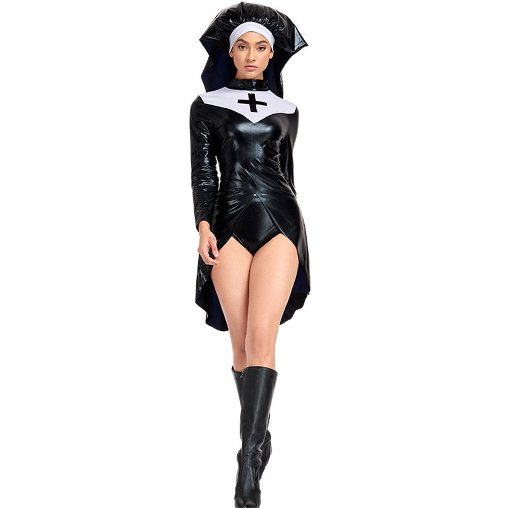 Black Gothic Nun Costume-Latex