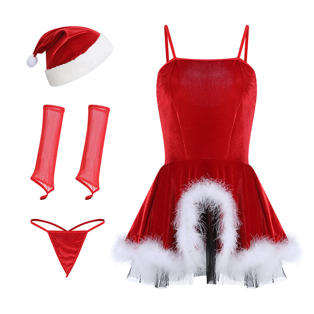Flirty Santa Babydoll Dress - Red Velvet & Spaghetti Straps