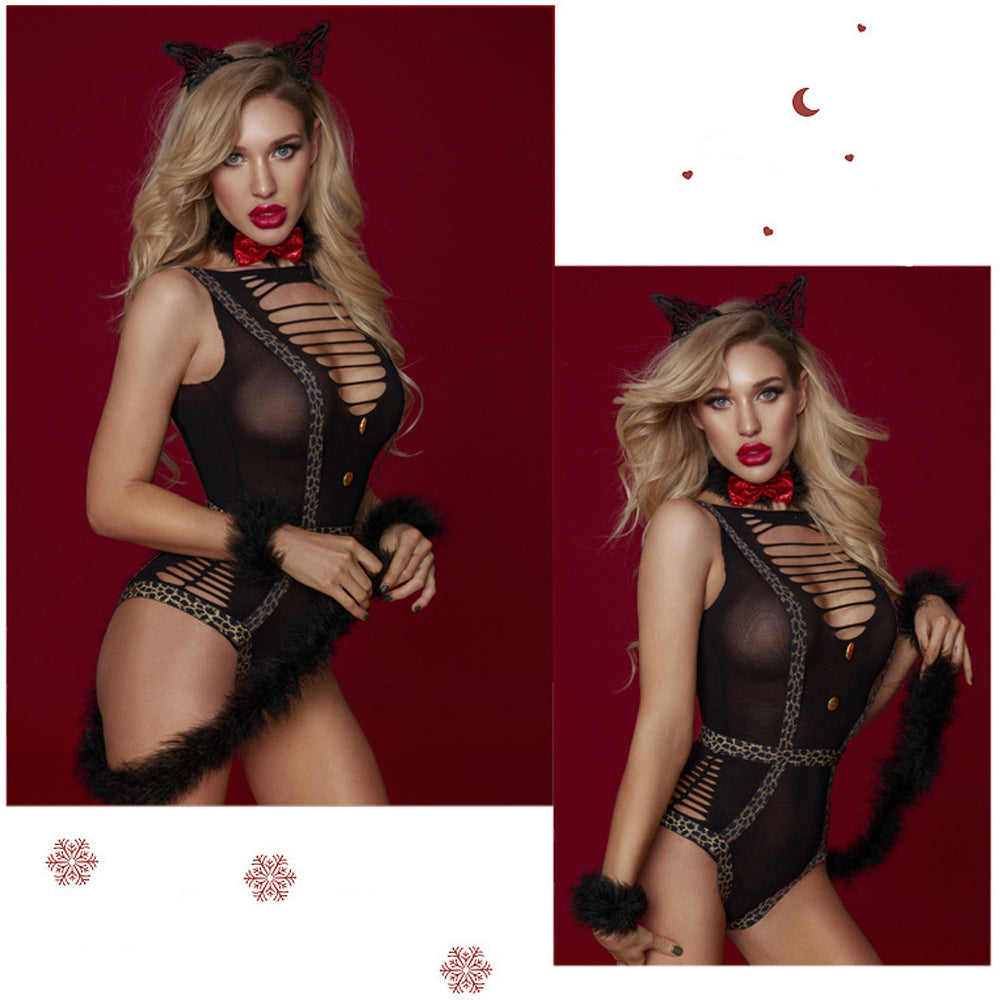Leopard Catsuit with Tail - Irresistible Kitty Cosplay