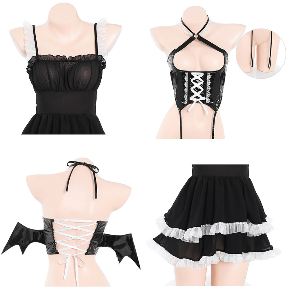 Sleeveless Lolita Dress with Latex Wing Corset - Succubus Cosplay