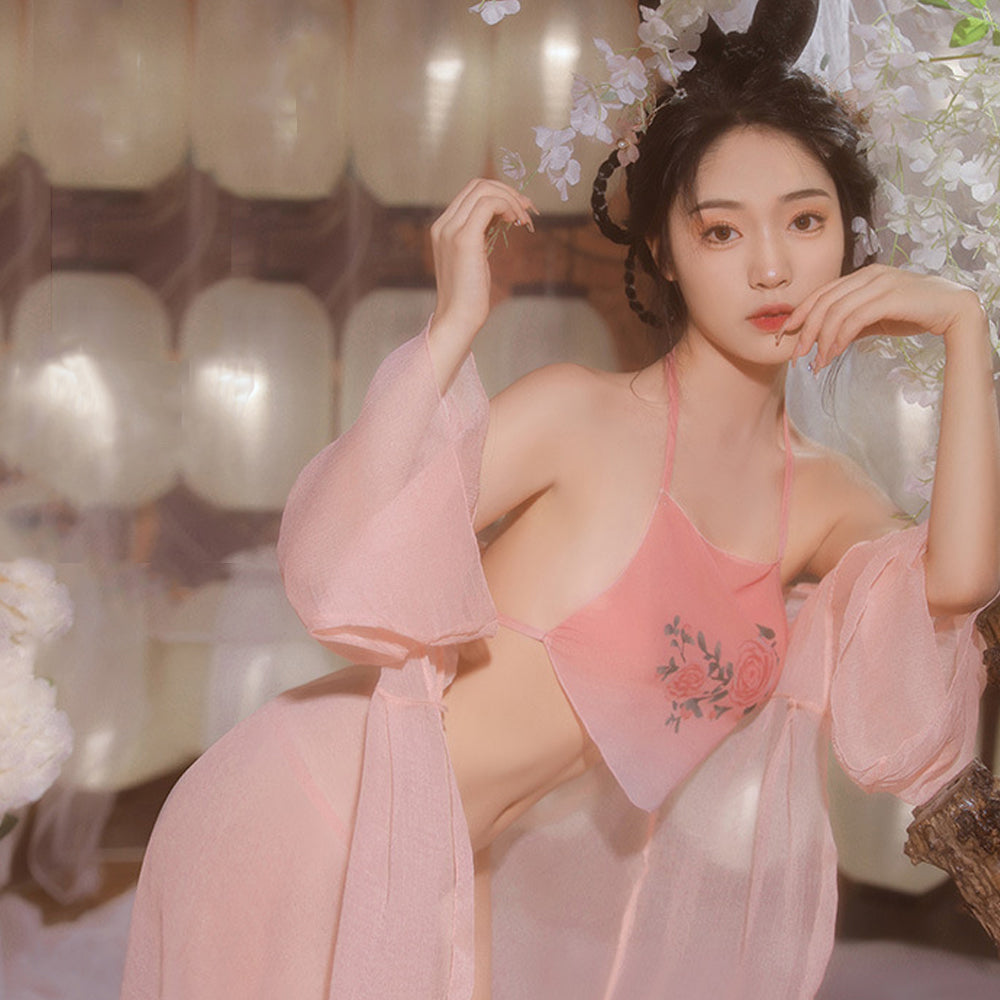 Sheer Chiffon Chinese Lingerie Set.