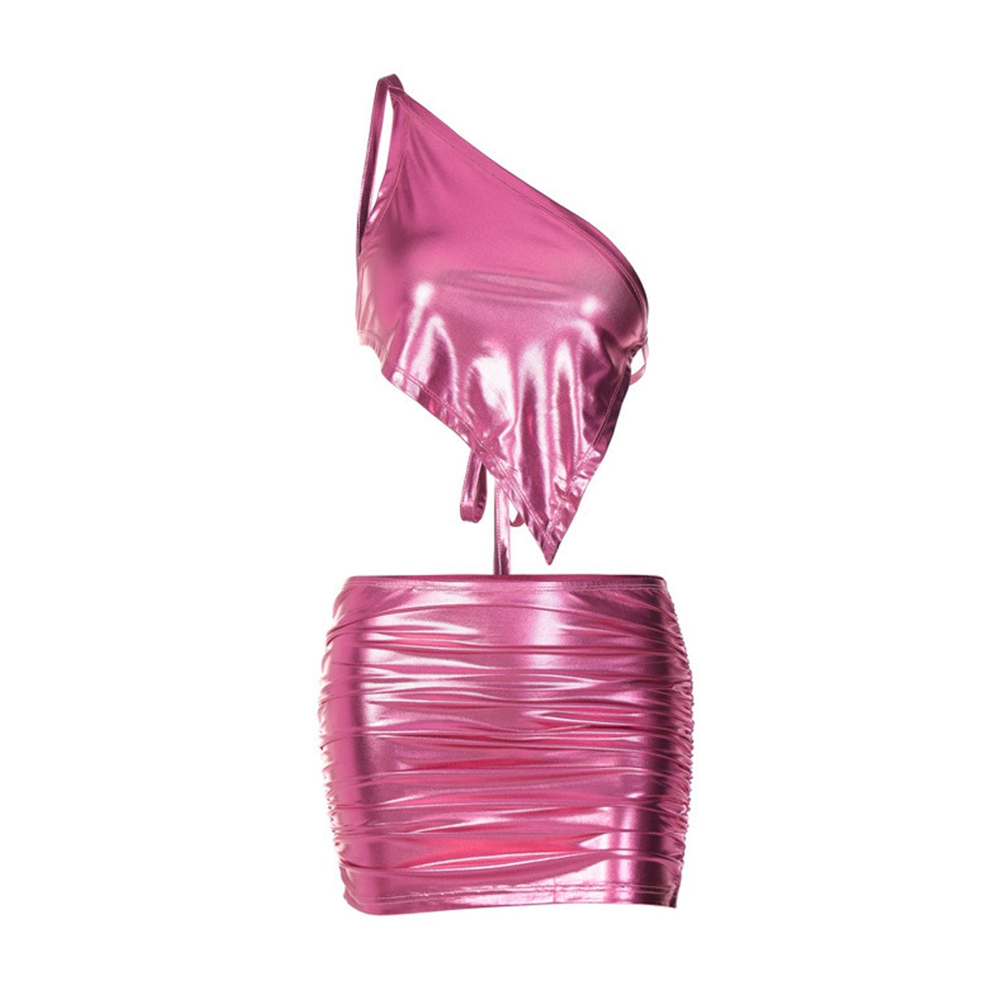 Pink Metallic Skirt Set - Y2K Clubwear