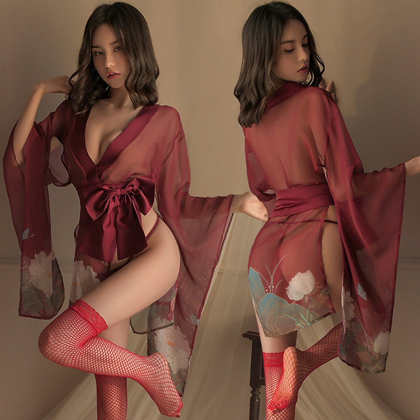 Amorino Anime Floral Kimono Robe