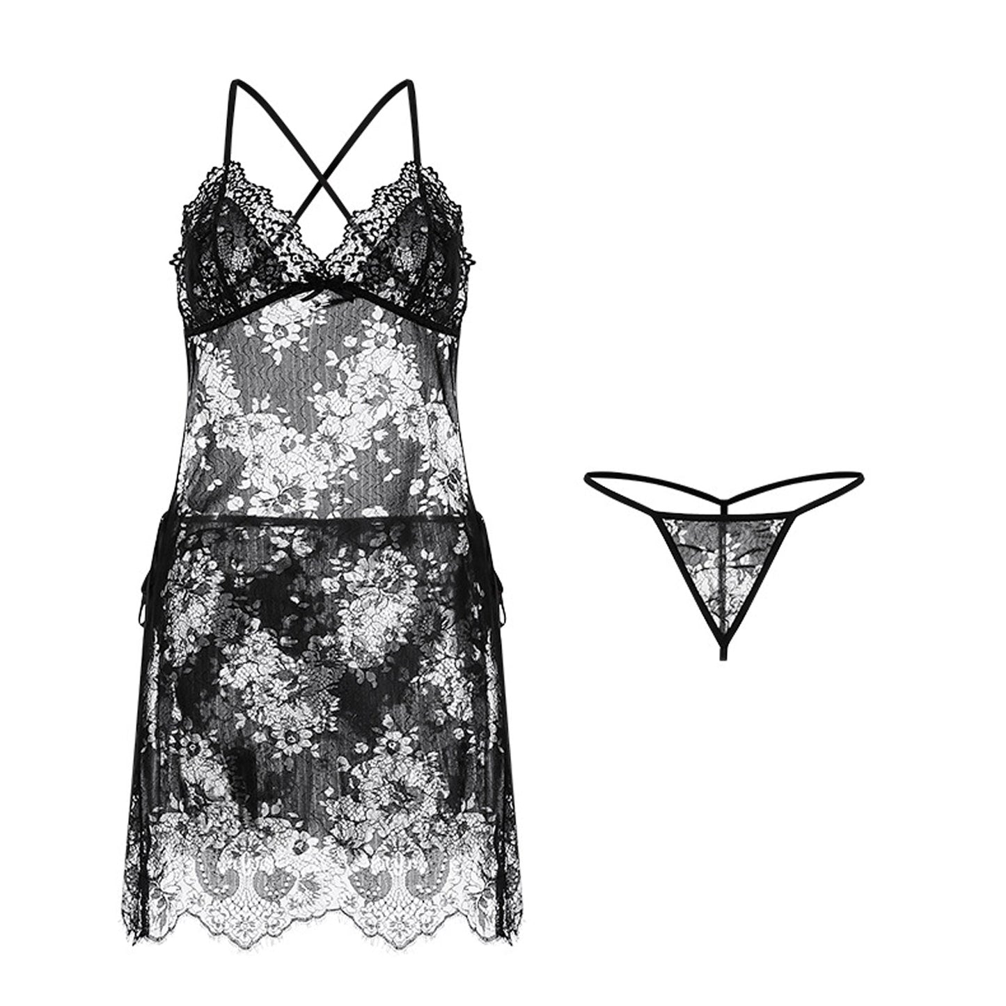 Sheer Lace V-Neck Babydoll: Exotic, Irresistible