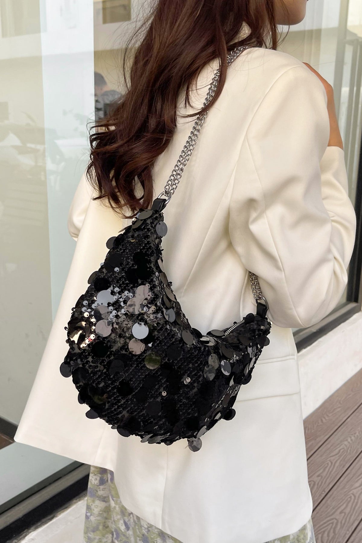 Sequin Chain Crossbody Bag