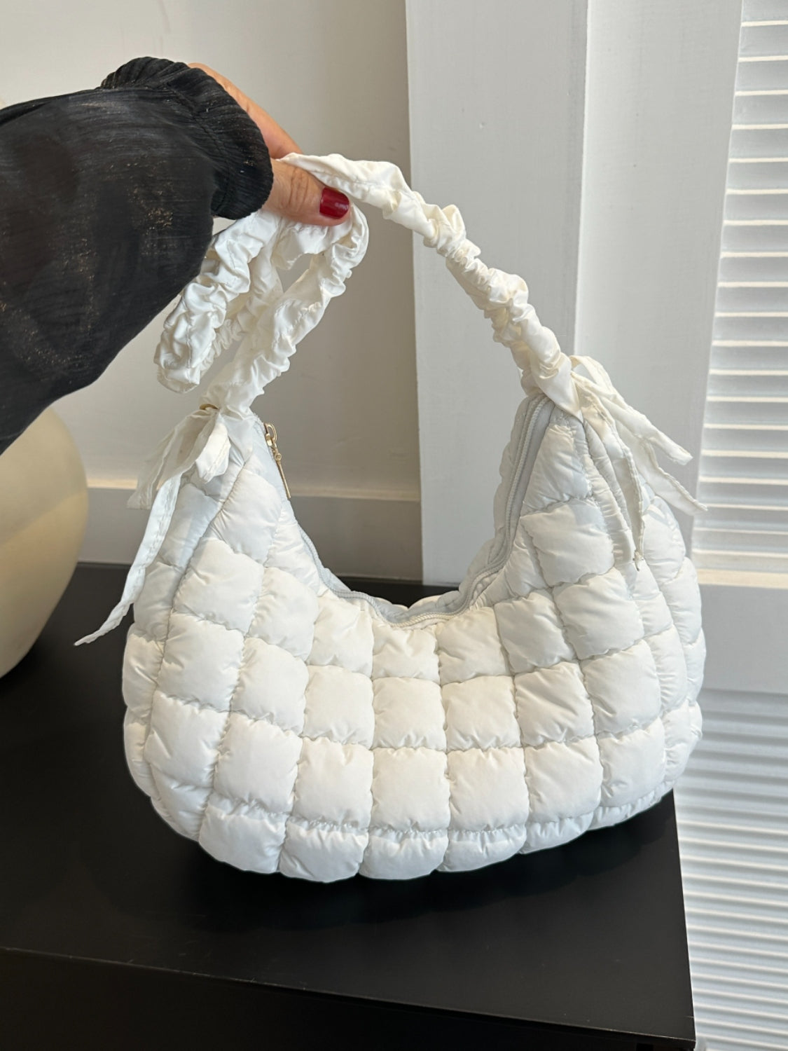 Bubble Texture Ruched Strap Quilted Shoulder Bag