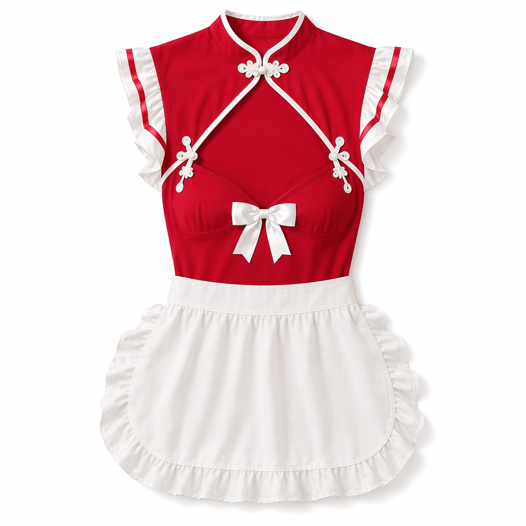 Irresistible Chinese Maid Apron Dress Red