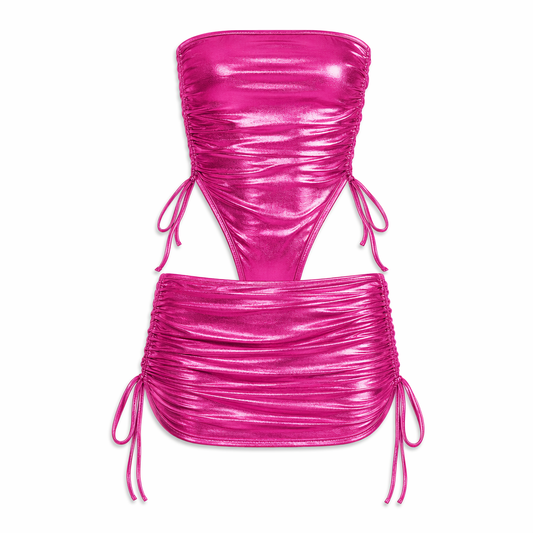 Pink Shimmer Skirt Set - Barbiecore Rave Outfit Pink