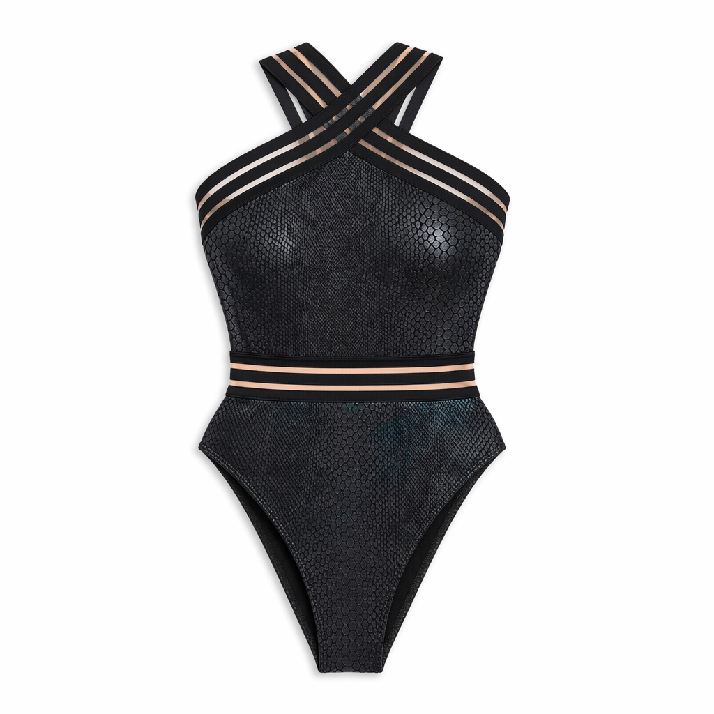 Amorino Snake-Printed Swimsuit Monokini Black