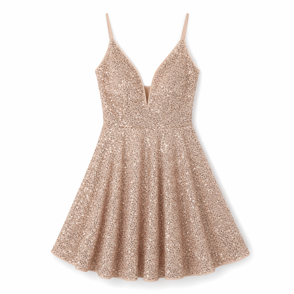 Sequin Spaghetti Strap Dress Camel