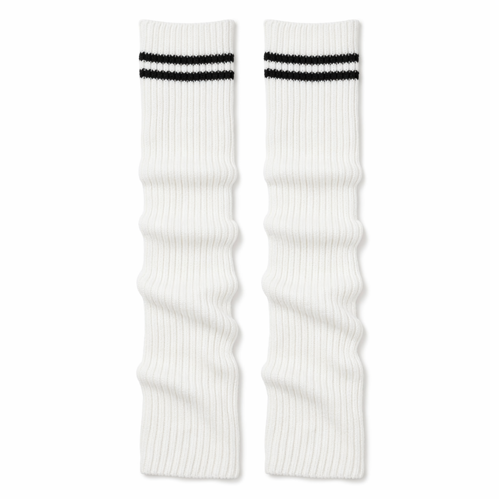 Rib Knit Schoolgirl Striped Knee Highs Striped White