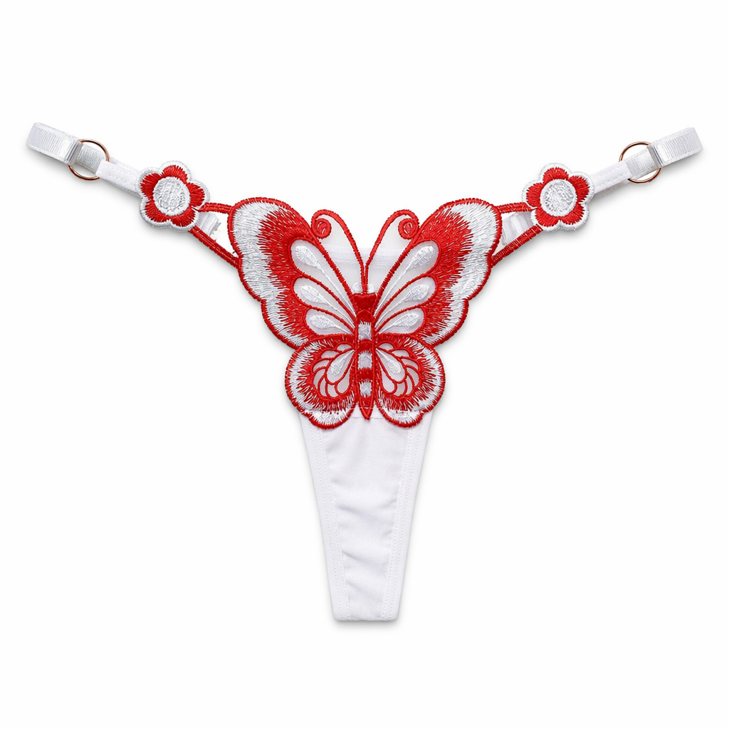 Sultry Butterfly Embroidered T-string Panty White