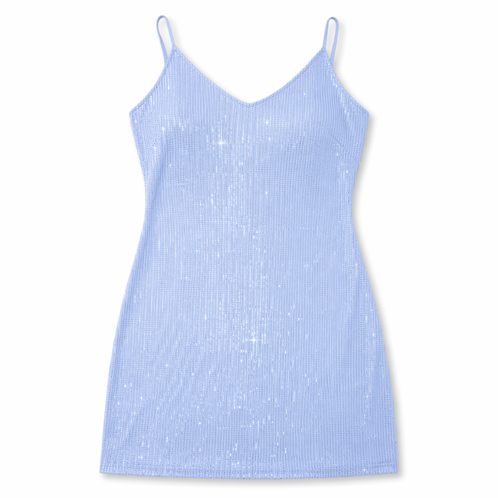 Full Size Sequin V-Neck Mini Cami Dress Light Blue