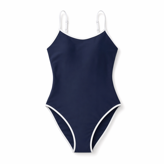 Women's Adjustable Strap Basic Swimsuit Navy Blue