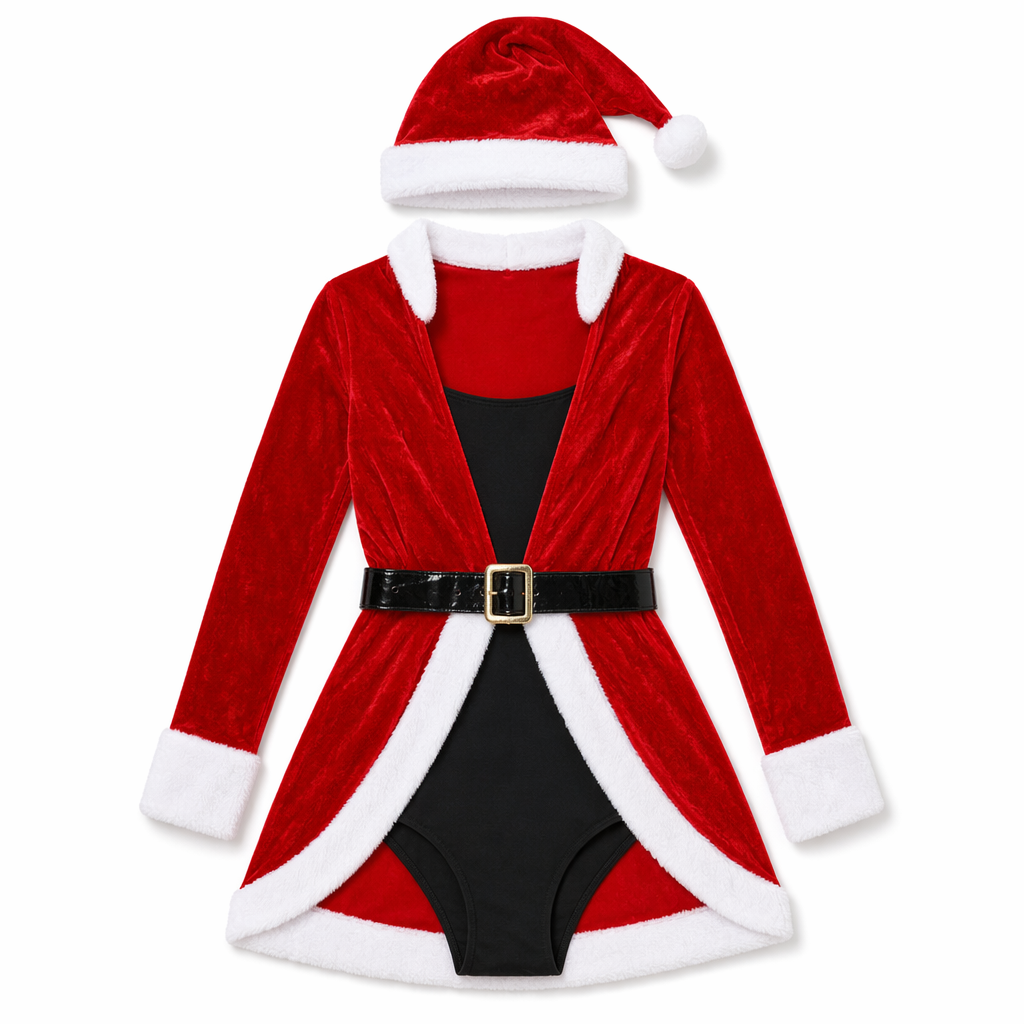 Velvet Xmas Coat Set: Irresistible Santa Costume Red