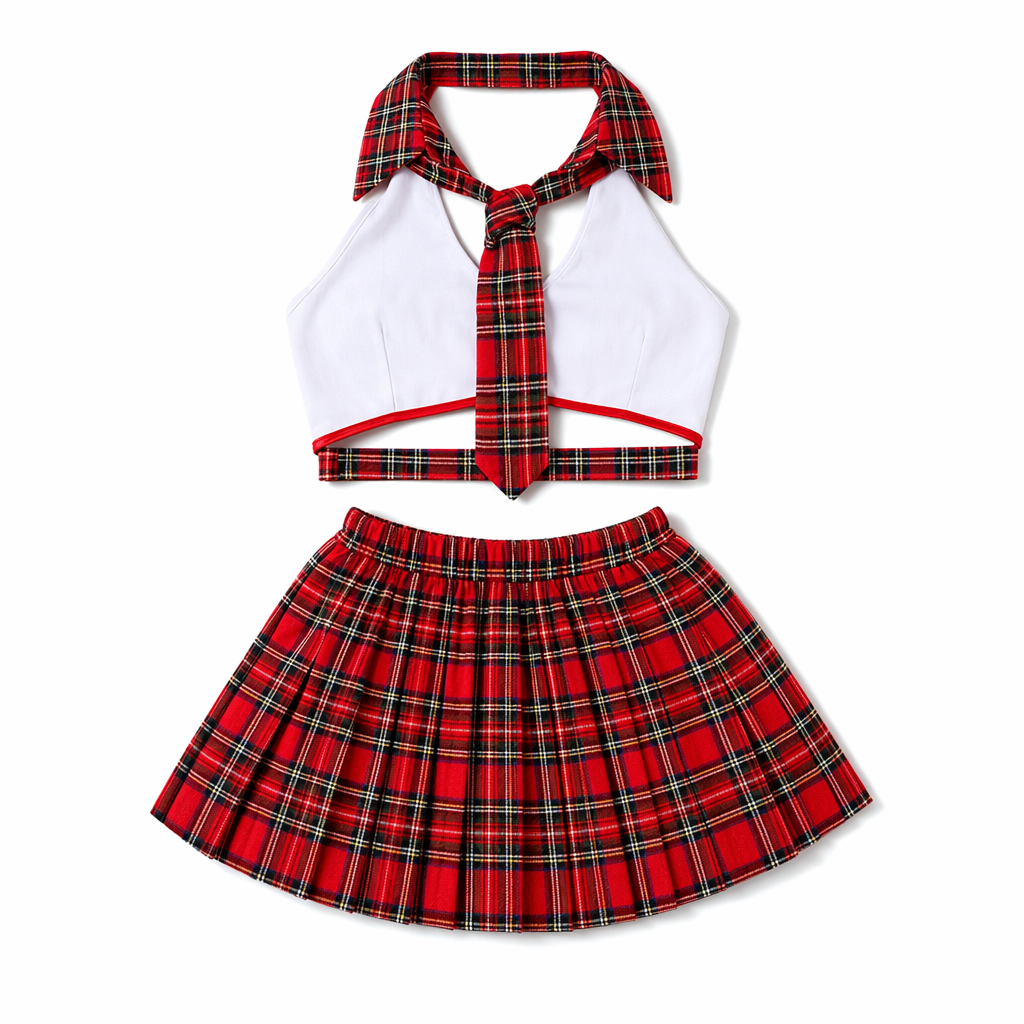 Sultry Anime Schoolgirl Cosplay Outfit Red