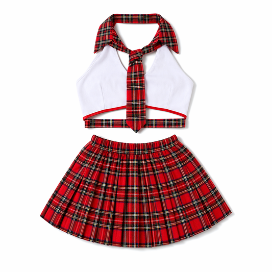 Sultry Anime Schoolgirl Cosplay Outfit Red