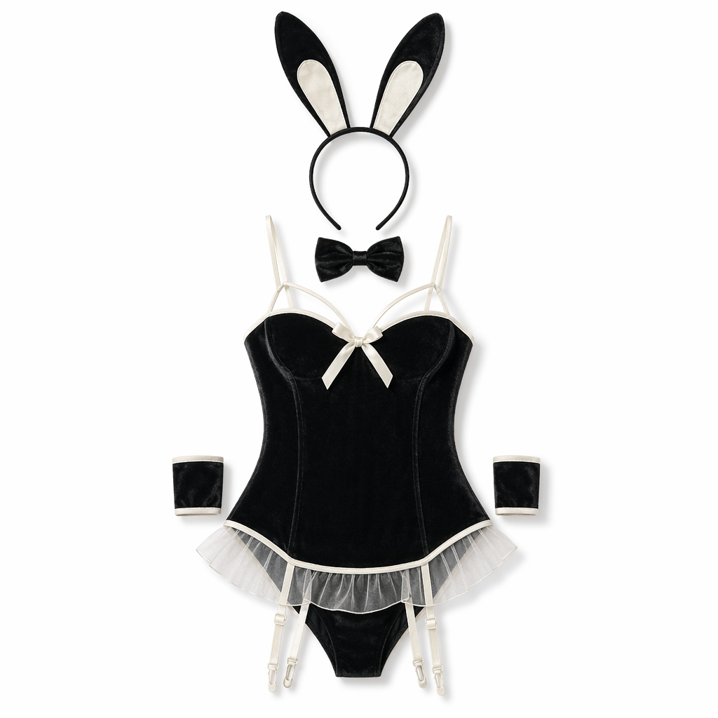 Velvet Bunny Costume with Bowknot Black