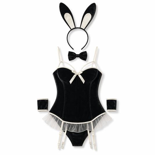 Velvet Bunny Costume with Bowknot Black