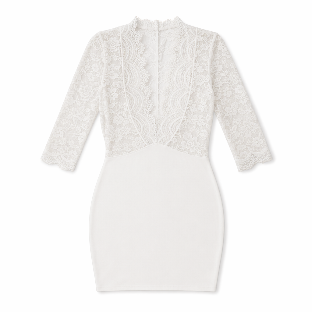 Amorino Plus Size Accountant Outfit Lace V-Neck Bodycon Dress Teacher Roleplay Costume. White