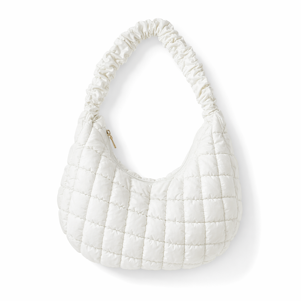 Bubble Texture Ruched Strap Quilted Shoulder Bag White