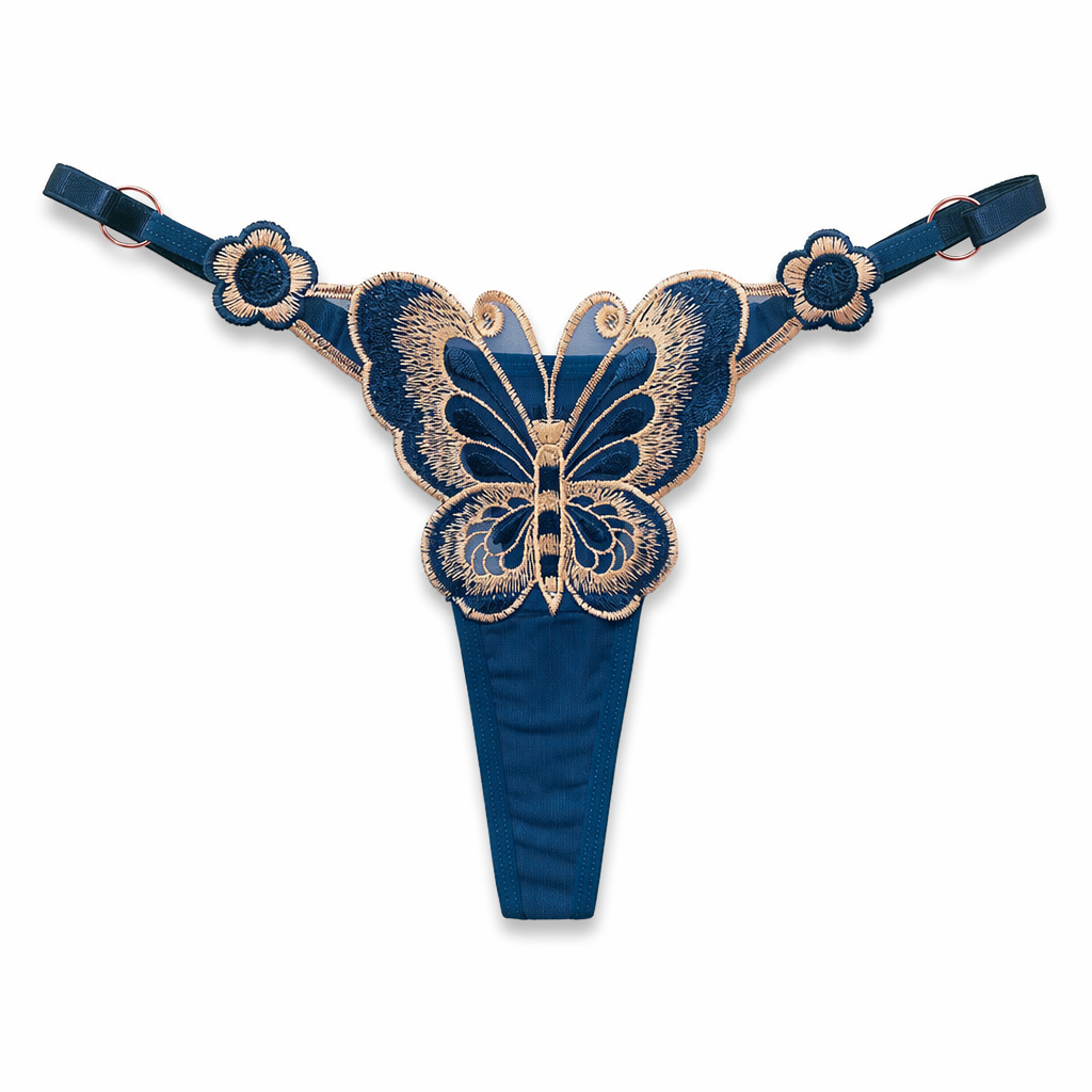 Sultry Butterfly Embroidered T-string Panty Blue