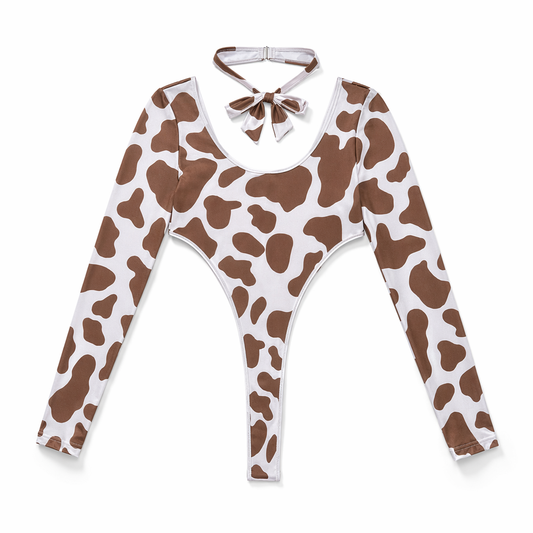 Cow Print Bodysuit: Sleek & Alluring Khaki