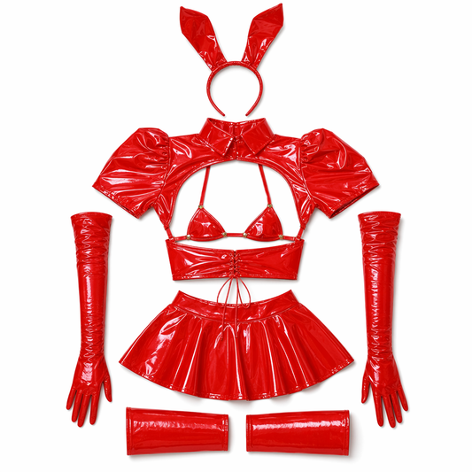Bunny Leather Cosplay Outfit Red Costume