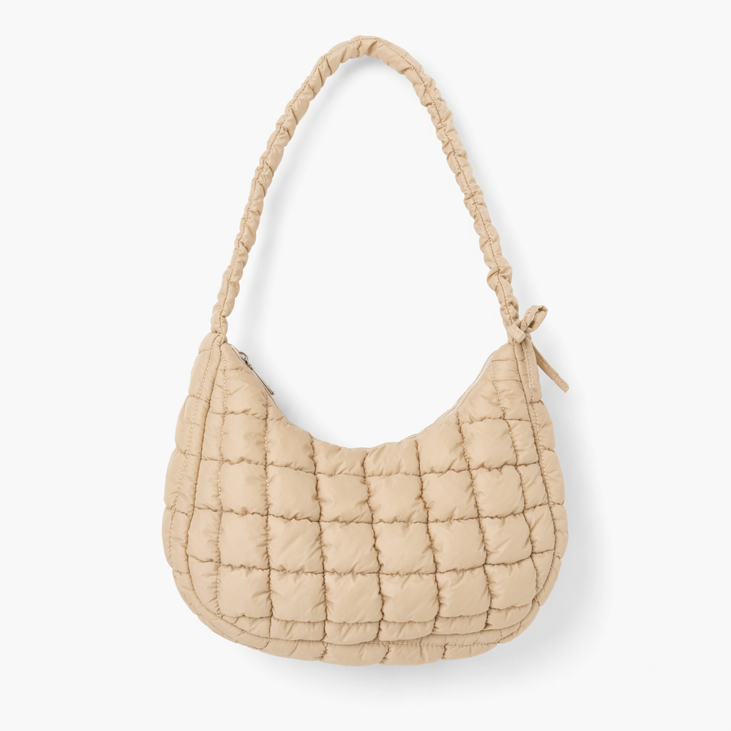 Bubble Texture Ruched Strap Quilted Shoulder Bag Khaki