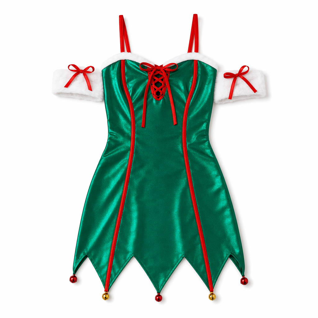 Green Metallic Elf Santa Costume Green