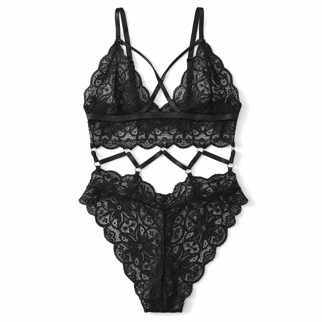 Irresistible Lace Up Deep V Bodysuit Black