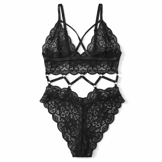 Irresistible Lace Up Deep V Bodysuit Black