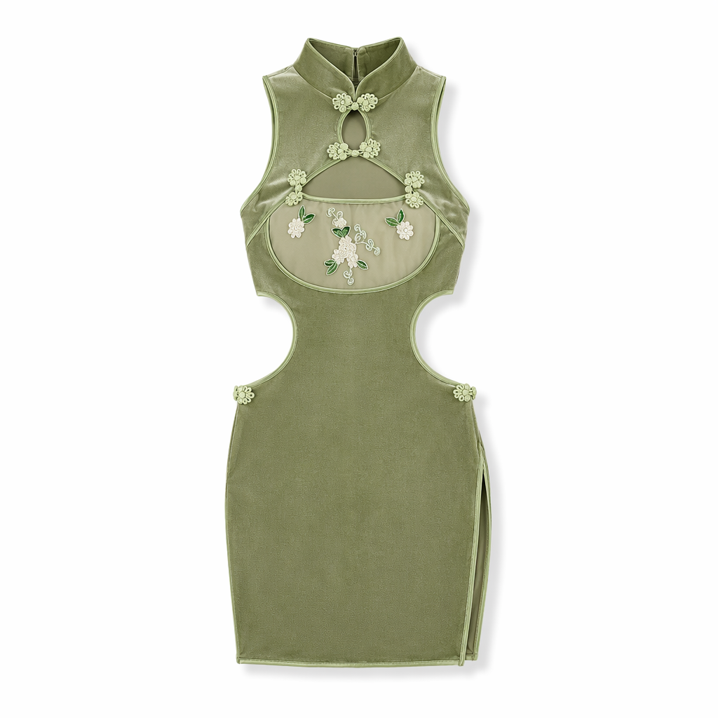 Irresistible Floral Chinese Qipao Dress Green