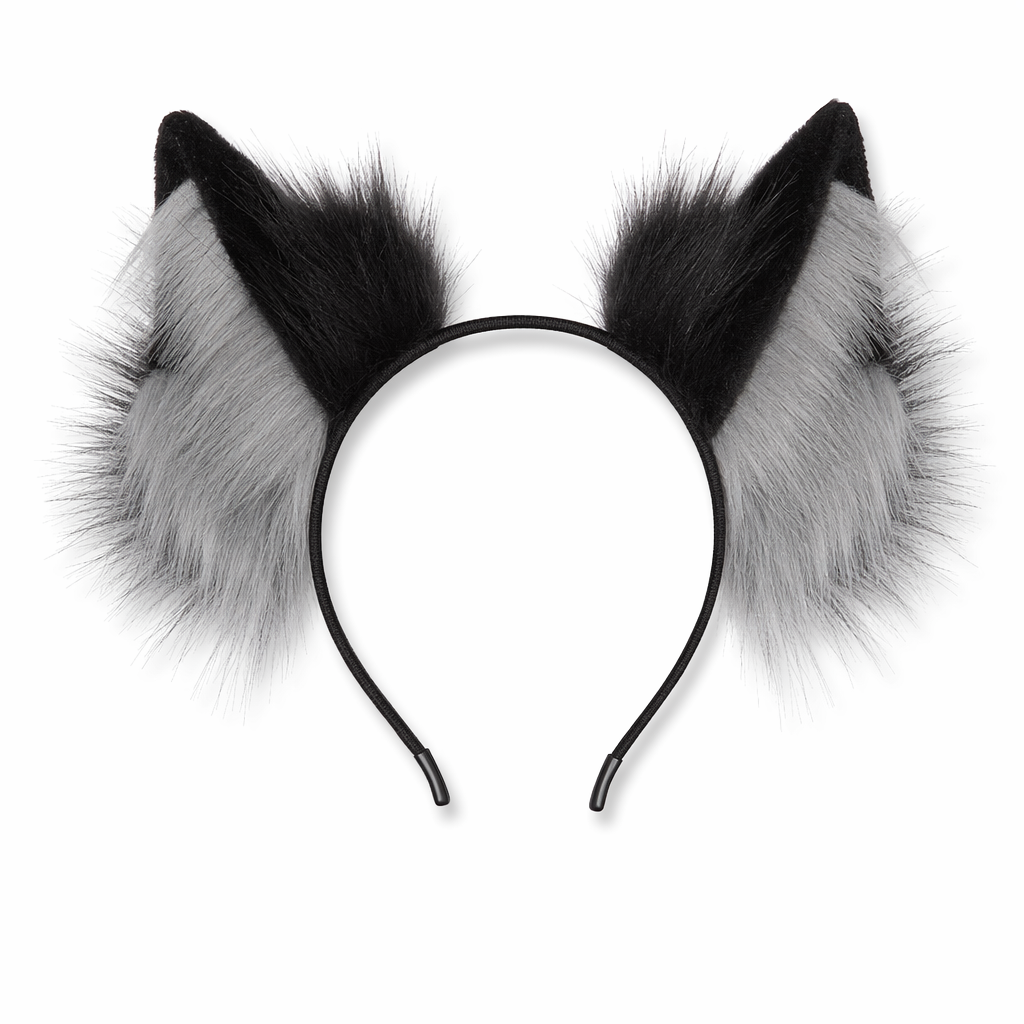 Fur Cat Ears Headband - Cosplay Party Accessory Grey