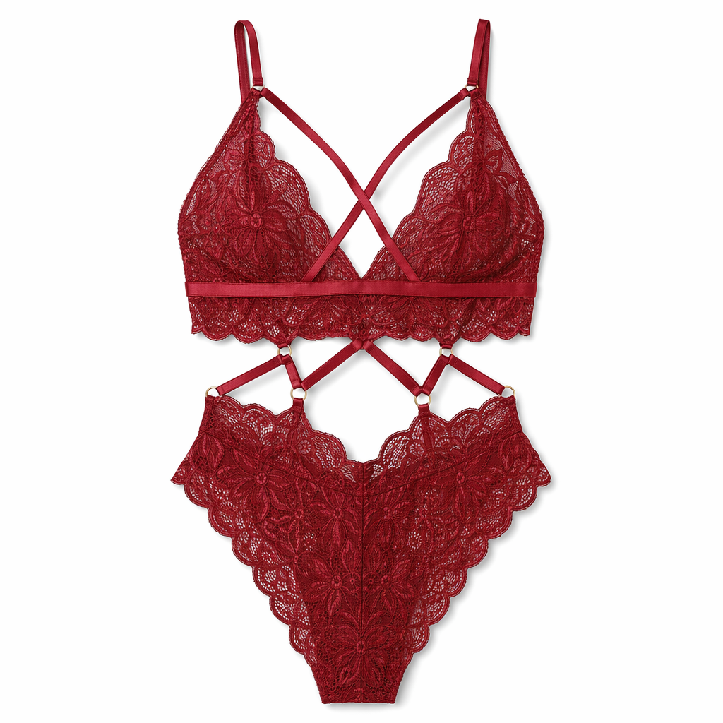 Irresistible Lace Up Deep V Bodysuit Burgundy