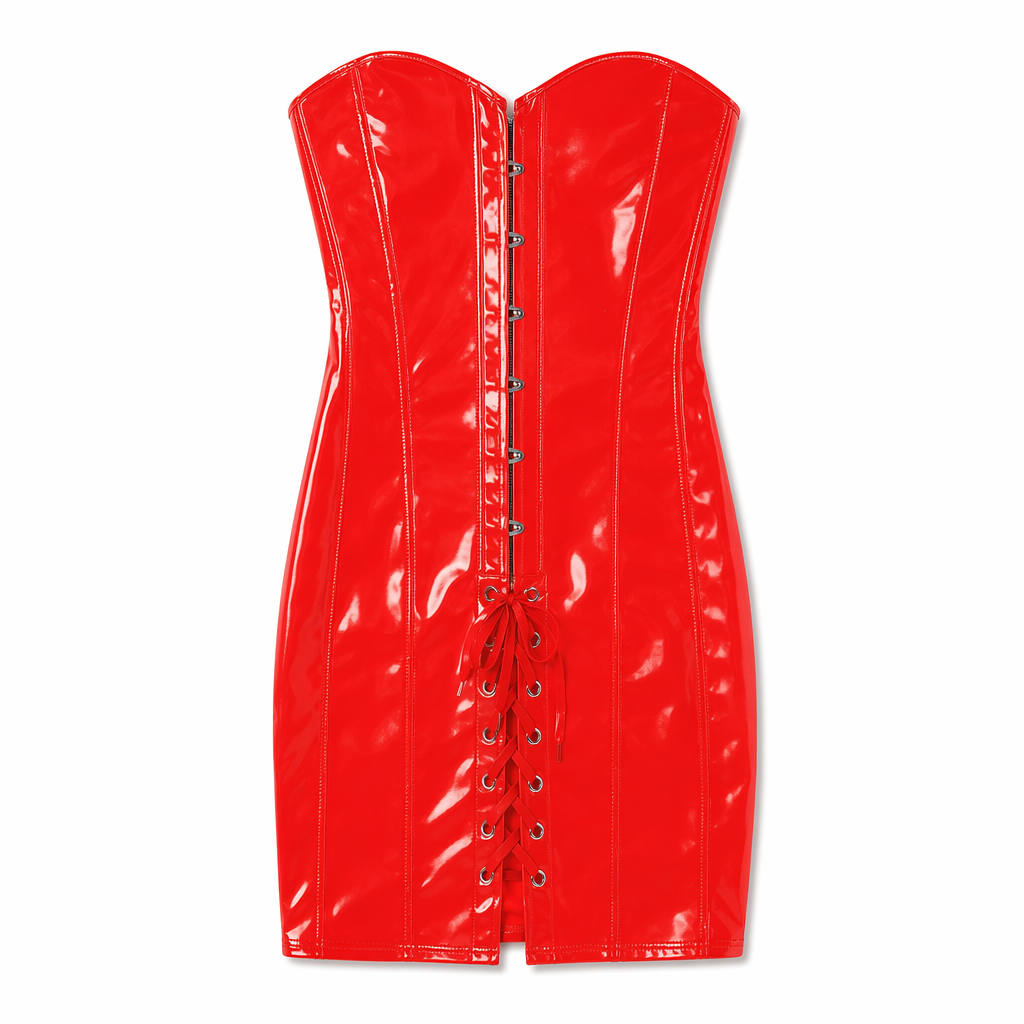 Wet Look Plus Size Latex Dress: PVC Bodycon, Off Shoulder Red