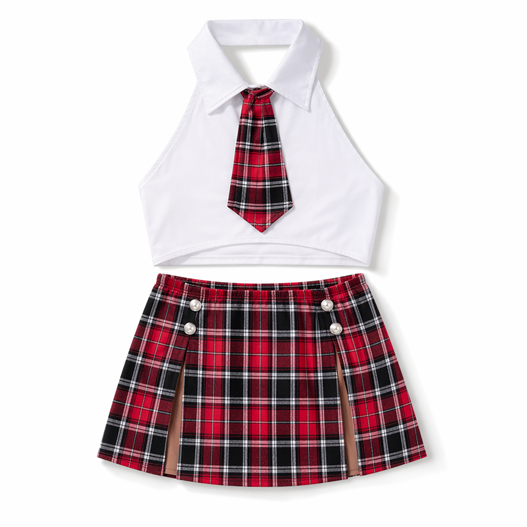 Provocative Anime School Uniform Outfit Red
