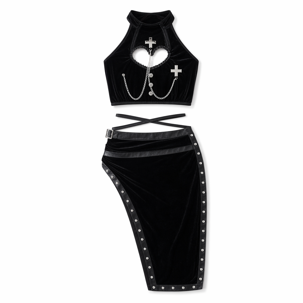 Devil Cosplay Crop Top & Skirt Black