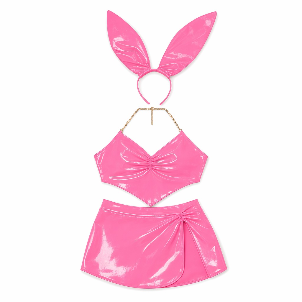 Bunny Cosplay Latex Outfit Pink