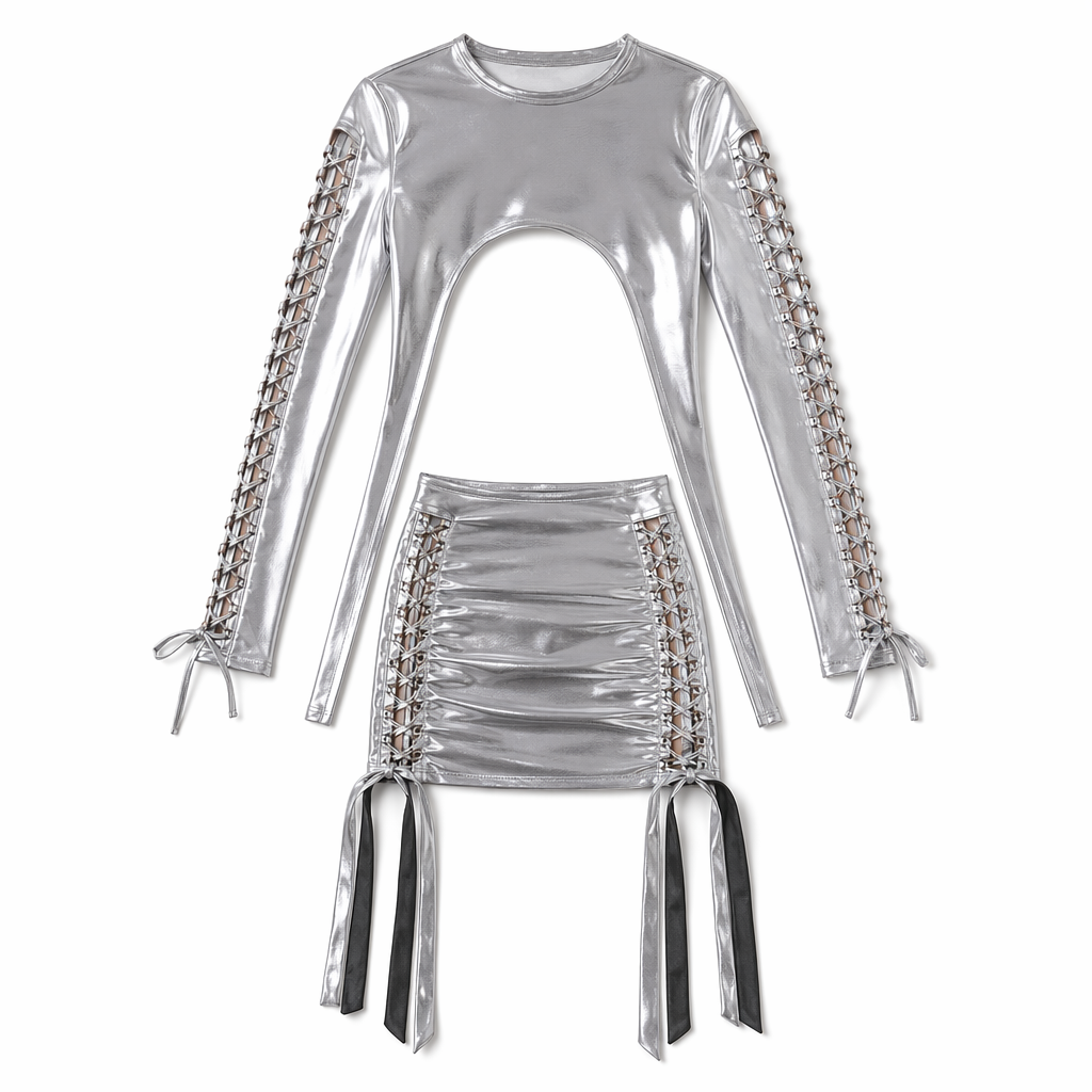 Silver Chrome Metallic Irresistible Two-Piece Outfit Silver