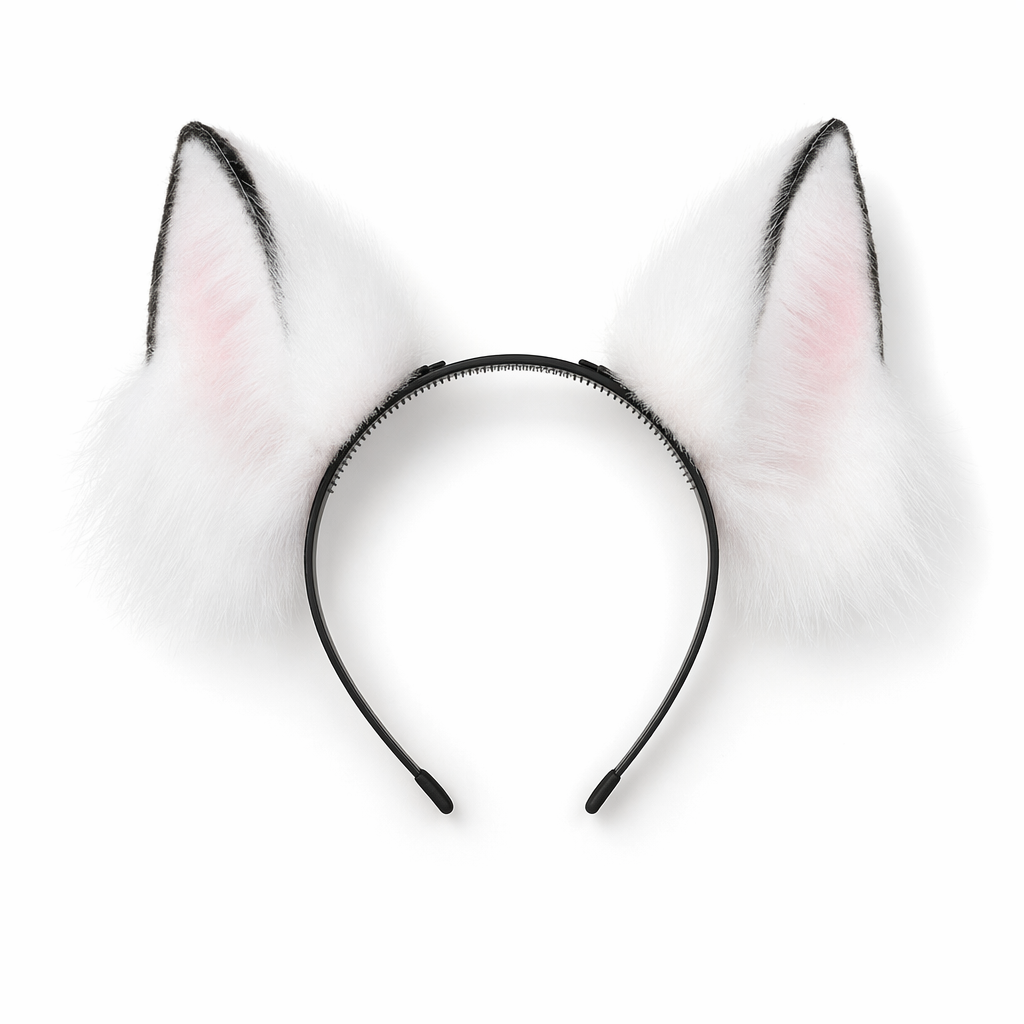 Fur Cat Ears Headband - Cosplay Party Accessory White