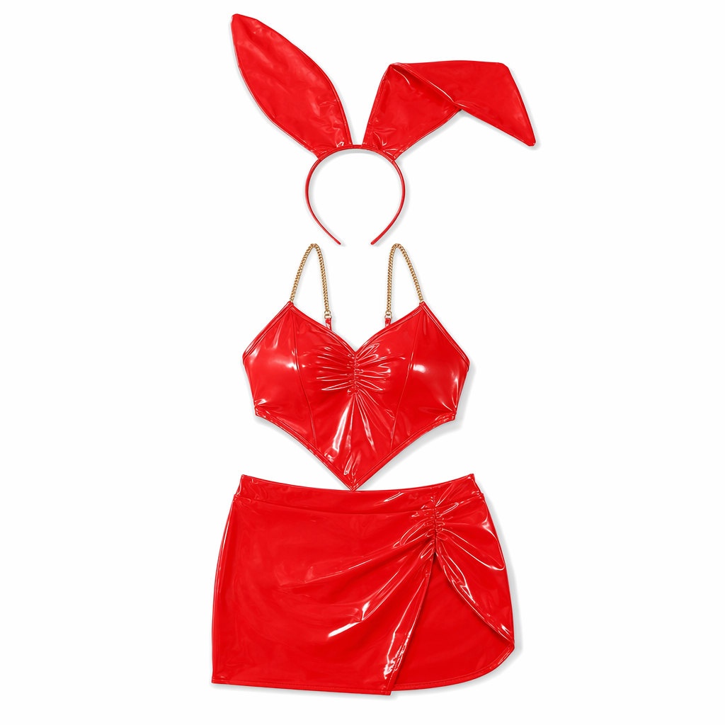 Bunny Cosplay Latex Outfit Red