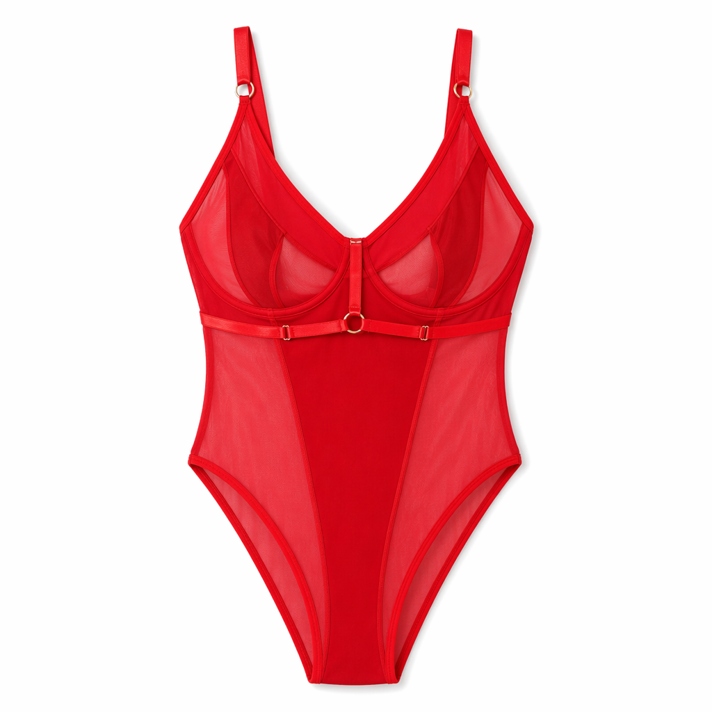 Backless Bodysuit with Straps Red