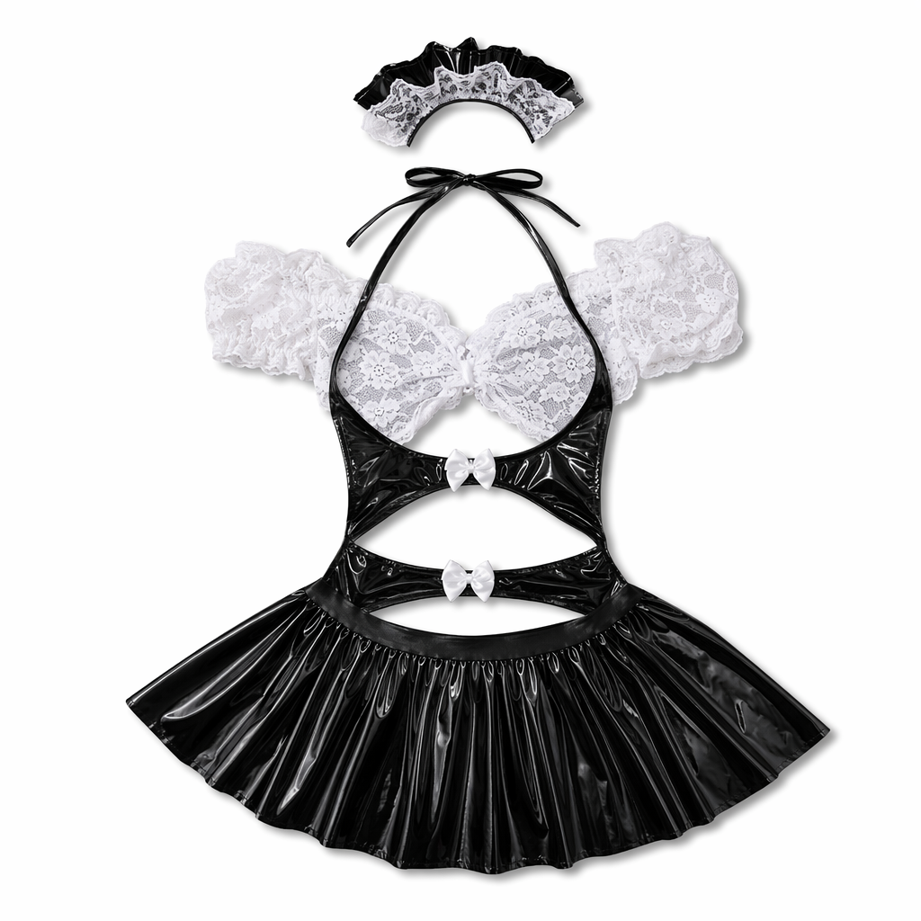 Funky Latex Maid Outfit - Anime Cosplay Black