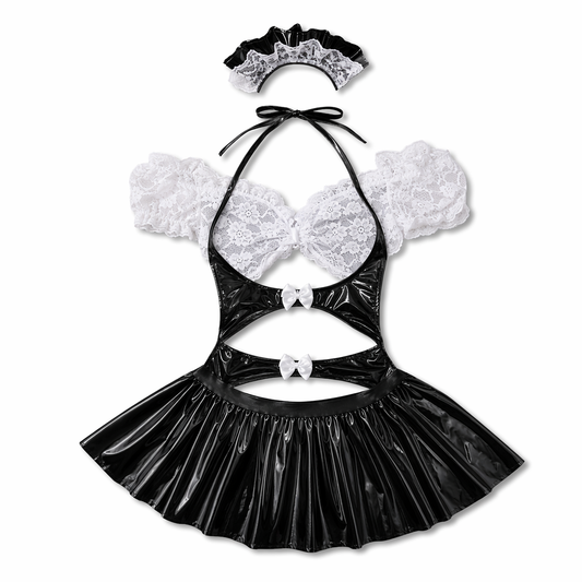 Funky Latex Maid Outfit - Anime Cosplay Black